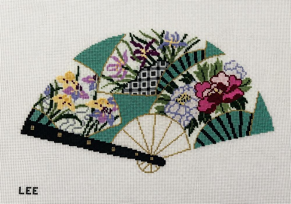 Lee’s Needle Arts Hand-Painted Needlepoint Canvas Miniature F800 Asian Iris Fan